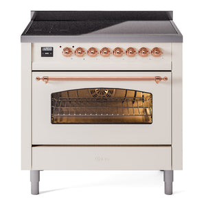 ILVE Nostalgie II 36-Inch Induction Range with 6 Induction Elements, 3.5 cu. ft. Oven, Antique White with Copper Trim, Triple Glass Door, UPI366NMPAWP