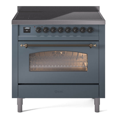 ILVE Nostalgie II 36-Inch Induction Range with 6 Induction Elements, 3.5 cu. ft. Oven, Blue Grey with Burnished Trim, Triple Glass Door, UPI366NMPBGB