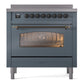 ILVE Nostalgie II 36-Inch Induction Range with 6 Induction Elements, 3.5 cu. ft. Oven, Blue Grey with Burnished Trim, Triple Glass Door, UPI366NMPBGB