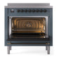 ILVE Nostalgie II 36-Inch Induction Range with 6 Induction Elements, 3.5 cu. ft. Oven, Blue Grey with Burnished Trim, Triple Glass Door, UPI366NMPBGB