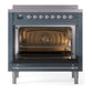 ILVE Nostalgie II 36-Inch Induction Range with 6 Induction Elements, 3.5 cu. ft. Oven, Blue Grey with Chrome Trim, Triple Glass Door, UPI366NMPBGC