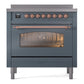ILVE Nostalgie II 36-Inch Induction Range with 6 Induction Elements, 3.5 cu. ft. Oven, Blue Grey with Copper Trim, Triple Glass Door, UPI366NMPBGP