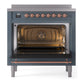 ILVE Nostalgie II 36-Inch Induction Range with 6 Induction Elements, 3.5 cu. ft. Oven, Blue Grey with Copper Trim, Triple Glass Door, UPI366NMPBGP