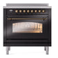 ILVE Nostalgie II 36-Inch Induction Range with 6 Induction Elements, 3.5 cu. ft. Oven, Glossy Black with Burnished Trim, Triple Glass Door, UPI366NMPBKB