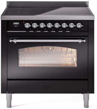 ILVE Nostalgie II 36" Induction Range with Element Stove and Electric Oven in Glossy Black with Chrome Trim, UPI366NMPBKC