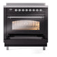 ILVE Nostalgie II 36-Inch Induction Range with 6 Induction Elements, 3.5 cu. ft. Oven, Glossy Black with Chrome Trim, Triple Glass Door, UPI366NMPBKC