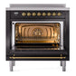 ILVE Nostalgie II 36-Inch Induction Range with 6 Induction Elements, 3.5 cu. ft. Oven, Glossy Black with Brass Trim, Triple Glass Door, UPI366NMPBKG