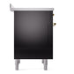 ILVE Nostalgie II 36-Inch Induction Range with 6 Induction Elements, 3.5 cu. ft. Oven, Glossy Black with Brass Trim, Triple Glass Door, UPI366NMPBKG