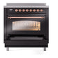 ILVE Nostalgie II 36-Inch Induction Range with 6 Induction Elements, 3.5 cu. ft. Oven, Glossy Black with Copper Trim, Triple Glass Door, UPI366NMPBKP