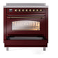 ILVE Nostalgie II 36-Inch Induction Range with 6 Induction Elements, 3.5 cu. ft. Oven, Burgundy with Burnished Trim, Triple Glass Door, UPI366NMPBUB