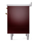 ILVE Nostalgie II 36-Inch Induction Range with 6 Induction Elements, 3.5 cu. ft. Oven, Burgundy with Brass Trim, Triple Glass Door, UPI366NMPBUG