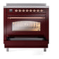 ILVE Nostalgie II 36-Inch Induction Range with 6 Induction Elements, 3.5 cu. ft. Oven, Burgundy with Copper Trim, Triple Glass Door, UPI366NMPBUP