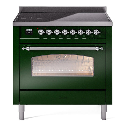 ILVE Nostalgie II 36-Inch Induction Range with 6 Induction Elements, 3.5 cu. ft. Oven, Emerald Green with Chrome Trim, Triple Glass Door, UPI366NMPEGC