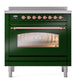 ILVE Nostalgie II 36-Inch Induction Range with 6 Induction Elements, 3.5 cu. ft. Oven, Emerald Green with Copper Trim, Triple Glass Door, UPI366NMPEGP