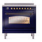 ILVE Nostalgie II 36-Inch Induction Range with 6 Induction Elements, 3.5 cu. ft. Oven, Midnight Blue with Burnished Trim, Triple Glass Door, UPI366NMPMBB