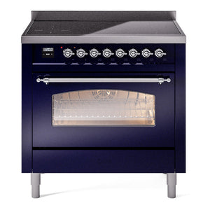 ILVE Nostalgie II 36-Inch Induction Range with 6 Induction Elements, 3.5 cu. ft. Oven, Midnight Blue with Chrome Trim, Triple Glass Door, UPI366NMPMBC
