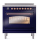 ILVE Nostalgie II 36-Inch Induction Range with 6 Induction Elements, 3.5 cu. ft. Oven, Midnight Blue with Copper Trim, Triple Glass Door, UPI366NMPMBP