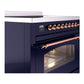 ILVE Nostalgie II 36-Inch Induction Range with 6 Induction Elements, 3.5 cu. ft. Oven, Midnight Blue with Copper Trim, Triple Glass Door, UPI366NMPMBP
