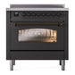 ILVE Nostalgie II 36-Inch Induction Range with 6 Induction Elements, 3.5 cu. ft. Oven, Graphite Matte with Burnished Trim, Triple Glass Door, UPI366NMPMGB