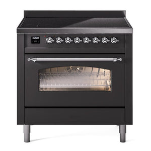 ILVE Nostalgie II 36-Inch Induction Range with 6 Induction Elements, 3.5 cu. ft. Oven, Graphite Matte with Chrome Trim, Triple Glass Door, UPI366NMPMGC