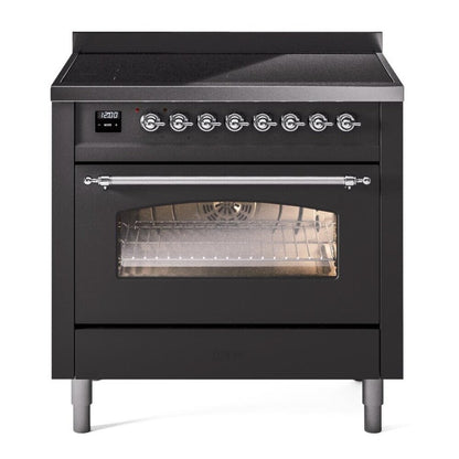 ILVE Nostalgie II 36-Inch Induction Range with 6 Induction Elements, 3.5 cu. ft. Oven, Graphite Matte with Chrome Trim, Triple Glass Door, UPI366NMPMGC