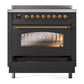 ILVE Nostalgie II 36-Inch Induction Range with 6 Induction Elements, 3.5 cu. ft. Oven, Graphite Matte with Brass Trim, Triple Glass Door, UPI366NMPMGG