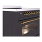 ILVE Nostalgie II 36-Inch Induction Range with 6 Induction Elements, 3.5 cu. ft. Oven, Graphite Matte with Brass Trim, Triple Glass Door, UPI366NMPMGG