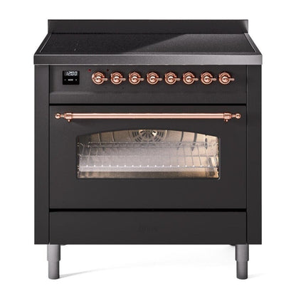 ILVE Nostalgie II 36-Inch Induction Range with 6 Induction Elements, 3.5 cu. ft. Oven, Graphite Matte with Copper Trim, Triple Glass Door, UPI366NMPMGP