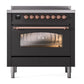 ILVE Nostalgie II 36-Inch Induction Range with 6 Induction Elements, 3.5 cu. ft. Oven, Graphite Matte with Copper Trim, Triple Glass Door, UPI366NMPMGP