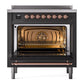 ILVE Nostalgie II 36-Inch Induction Range with 6 Induction Elements, 3.5 cu. ft. Oven, Graphite Matte with Copper Trim, Triple Glass Door, UPI366NMPMGP