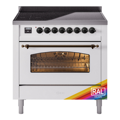 ILVE Nostalgie II 36-Inch Induction Range with 6 Induction Elements, 3.5 cu. ft. Oven, RAL with Burnished Trim, Triple Glass Door, UPI366NMPRAB