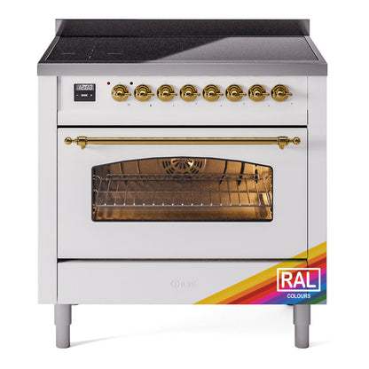 ILVE Nostalgie II 36-Inch Induction Range with 6 Induction Elements, 3.5 cu. ft. Oven, RAL with Brass Trim, Triple Glass Door, UPI366NMPRAG