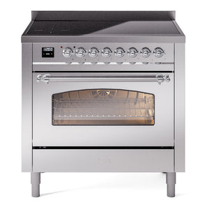 ILVE Nostalgie II 36-Inch Induction Range with 6 Induction Elements, 3.5 cu. ft. Oven, Stainless Steel with Chrome Trim, Triple Glass Door, UPI366NMPSSC