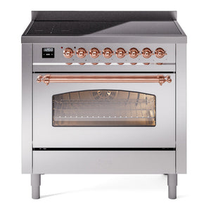 ILVE Nostalgie II 36-Inch Induction Range with 6 Induction Elements, 3.5 cu. ft. Oven, Stainless Steel with Copper Trim, Triple Glass Door, UPI366NMPSSP