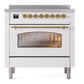 ILVE Nostalgie II 36-Inch Induction Range with 6 Induction Elements, 3.5 cu. ft. Oven, White with Brass Trim, Triple Glass Door, UPI366NMPWHG