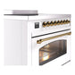 ILVE Nostalgie II 36-Inch Induction Range with 6 Induction Elements, 3.5 cu. ft. Oven, White with Brass Trim, Triple Glass Door, UPI366NMPWHG