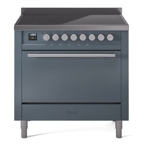 ILVE Professional Plus II 36-Inch Induction Range with 6 Induction Elements, 3.5 cu. ft. Oven, Blue Grey, Solid Door, UPI366QMPBG