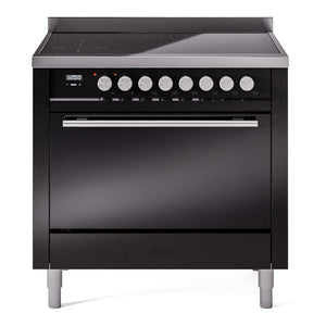 ILVE Professional Plus II 36-Inch Induction Range with 6 Induction Elements, 3.5 cu. ft. Oven, Glossy Black, Solid Door, UPI366QMPBK