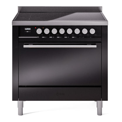 ILVE Professional Plus II 36-Inch Induction Range with 6 Induction Elements, 3.5 cu. ft. Oven, Glossy Black, Solid Door, UPI366QMPBK