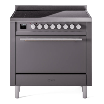 ILVE Professional Plus II 36-Inch Induction Range with 6 Induction Elements, 3.5 cu. ft. Oven, Graphite Matte, Solid Door, UPI366QMPMG