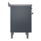 ILVE Nostalgie II 36-Inch Induction Range with 6 Induction Elements, 3.5 cu. ft. Oven, Blue Grey with Brass Trim, Solid Door, UPI366QNMPBGG