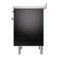 ILVE Nostalgie II 36-Inch Induction Range with 6 Induction Elements, 3.5 cu. ft. Oven, Glossy Black with Chrome Trim, Solid Door, UPI366QNMPBKC