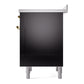 ILVE Nostalgie II 36-Inch Induction Range with 6 Induction Elements, 3.5 cu. ft. Oven, Glossy Black with Brass Trim, Solid Door, UPI366QNMPBKG