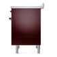 ILVE Nostalgie II 36-Inch Induction Range with 6 Induction Elements, 3.5 cu. ft. Oven, Burgundy with Burnished Trim, Solid Door, UPI366QNMPBUB