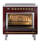 ILVE Nostalgie II 36-Inch Induction Range with 6 Induction Elements, 3.5 cu. ft. Oven, Burgundy with Brass Trim, Solid Door, UPI366QNMPBUG