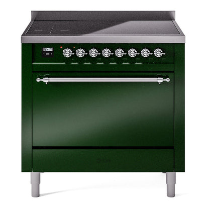 ILVE Nostalgie II 36-Inch Induction Range with 6 Induction Elements, 3.5 cu. ft. Oven, Emerald Green with Chrome Trim, Solid Door, UPI366QNMPEGC