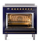 ILVE Nostalgie II 36-Inch Induction Range with 6 Induction Elements, 3.5 cu. ft. Oven, Midnight Blue with Burnished Trim, Solid Door, UPI366QNMPMBB