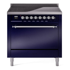 ILVE Nostalgie II 36-Inch Induction Range with 6 Induction Elements, 3.5 cu. ft. Oven, Midnight Blue with Chrome Trim, Solid Door, UPI366QNMPMBC