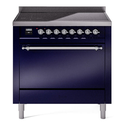 ILVE Nostalgie II 36-Inch Induction Range with 6 Induction Elements, 3.5 cu. ft. Oven, Midnight Blue with Chrome Trim, Solid Door, UPI366QNMPMBC