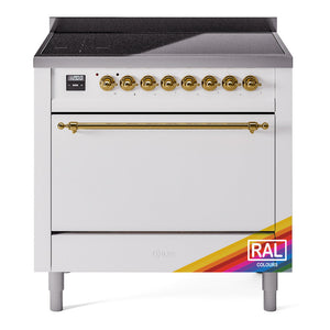ILVE Nostalgie II 36-Inch Induction Range with 6 Induction Elements, 3.5 cu. ft. Oven, RAL with Brass Trim, Solid Door, UPI366QNMPRAG